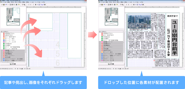 記事、見出し、画像の配置